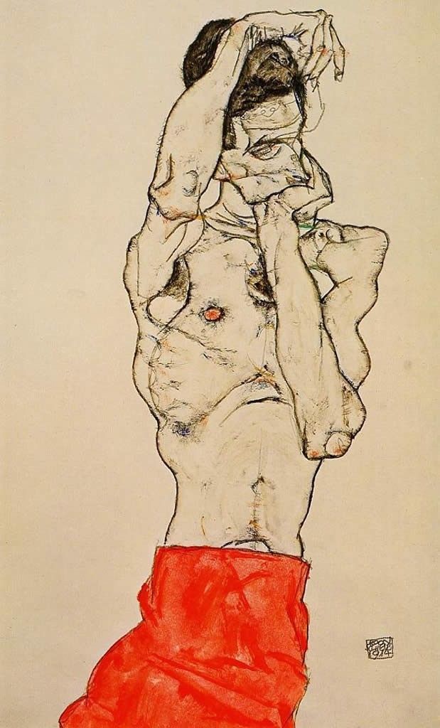Egon Schiele Standing Male Nude with a Red Loincloth